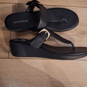 Aerosoles Women's Black Wedge Sandals 11M
